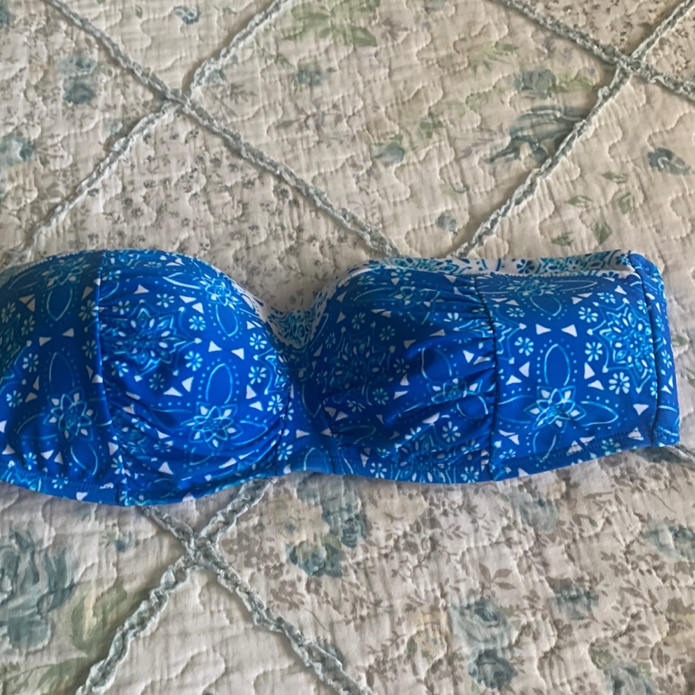 Royal blue and white bandeau swimsuit top